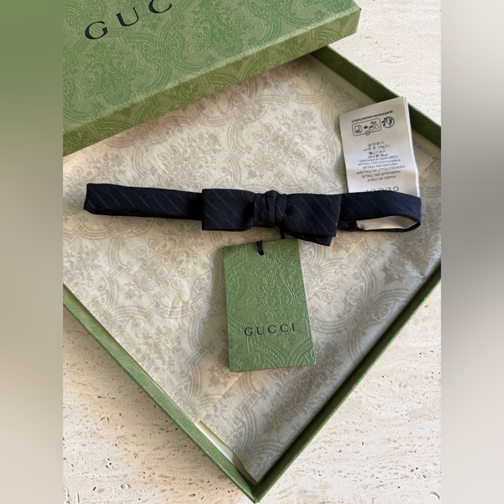 NWT GUCCI GG JACQUARD SILK BLACK BOW TIE - Picture 10 of 10